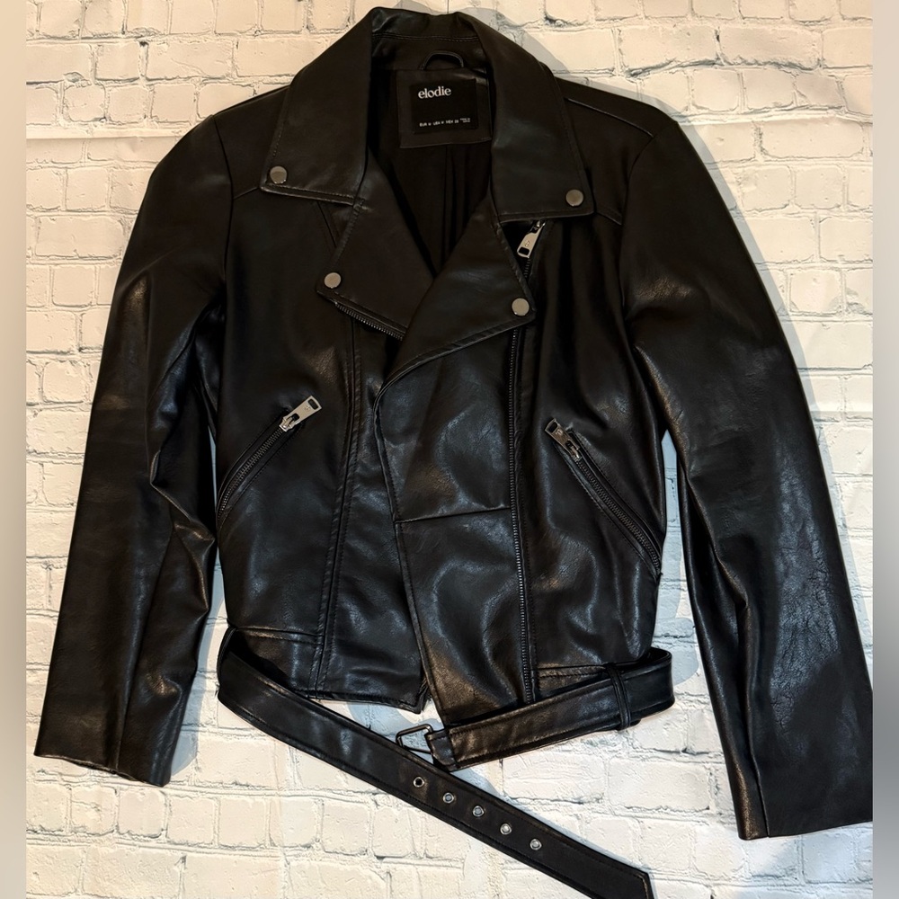Elodie VEGAN Black Faux Leather Biker Motocycle Jacket Womens Medium - NEW